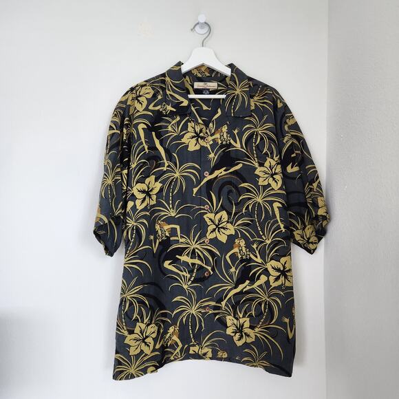 Tommy Bahama Other - Tommy Bahama Silk Linen Blend Hawaiian Print Button Shirt Hula Dancer XL